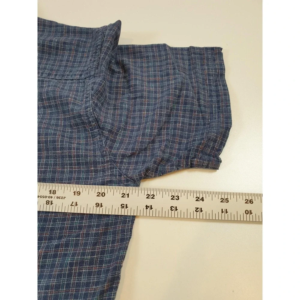 Patagonia Back Step Shirt Men's M Blue Plaid Short Sleeve Button Hemp Cotton - Picture 8 of 11